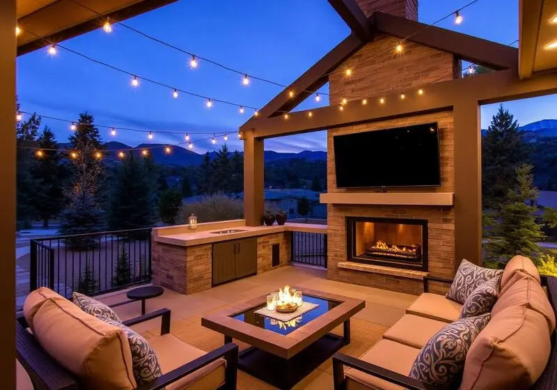 Outdoor patio TV and landscape speaker install Denver